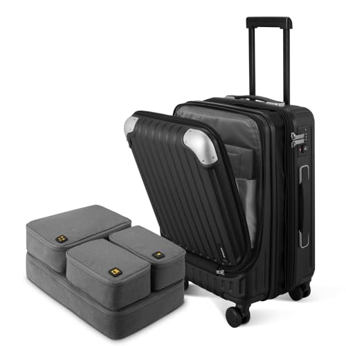 LEVEL8 Grace Carry on Luggage Airline Approved, 20 Inch Expandable Hardside Suitcases with wheels, Abs+Pc Harshell Spinner Luggages with Tsa Lock, Red
