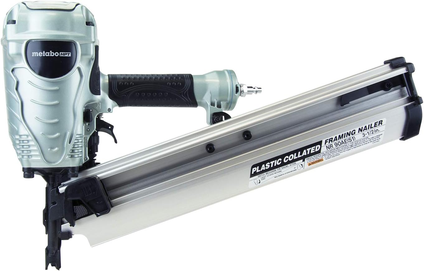 Metabo HPT Framing Nailer, The Pro Preferred Brand of Pneumatic Nailers, 21° Magazine, Accepts 2-Inch to 3-1/2-Inch Framing Nails (NR90AES1)