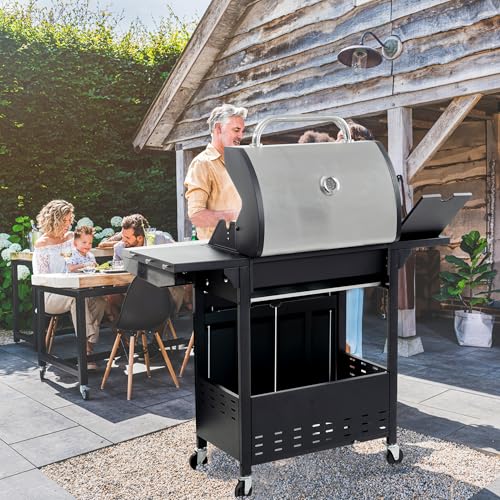 4-Burners Propane Gas Grill with Side Burner, Outdoor Stainless Steel BBQ Grill Built-in Thermometer