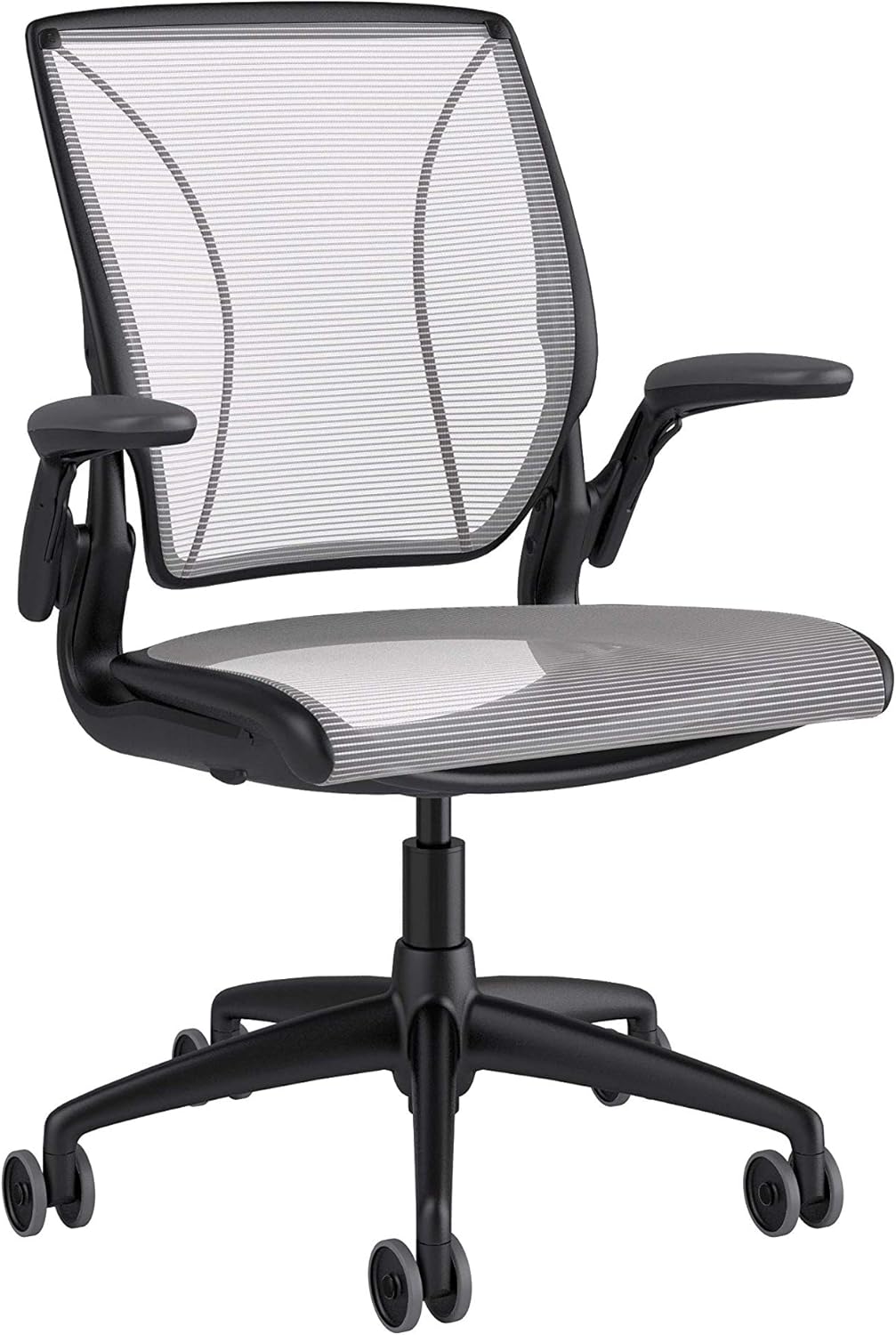 Humanscale Diffrient World Office Task Desk Chair - Adjustable Duron Arms - Black Frame Black Pinstripe Back and Seat Mesh W11BN10N10-S