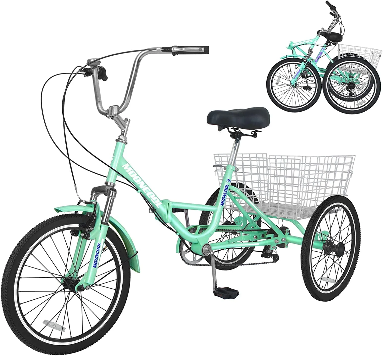 MOONCOOL Adult Folding Tricycle for Adults, 7 Speed 20/24/26 inch 3 Wheels Bikes with Basket, Foldable Tricycle for Adults, Women, Men, Seniors