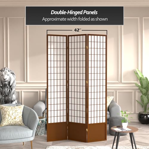 Red Lantern 7 ft. Tall Window Pane Shoji Screen-White-3 Panels Room Divider