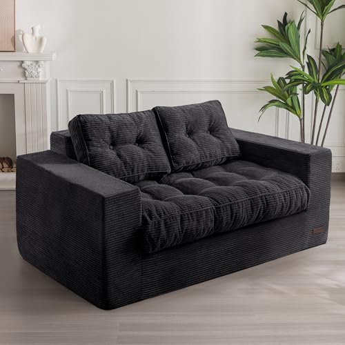 MAXYOYO 3 Seater Couch for Living Room, Boneless Couch with Tufted Cushion & Backrest, Upholstered Floor Sofa with Armrests, Sofa in A Box