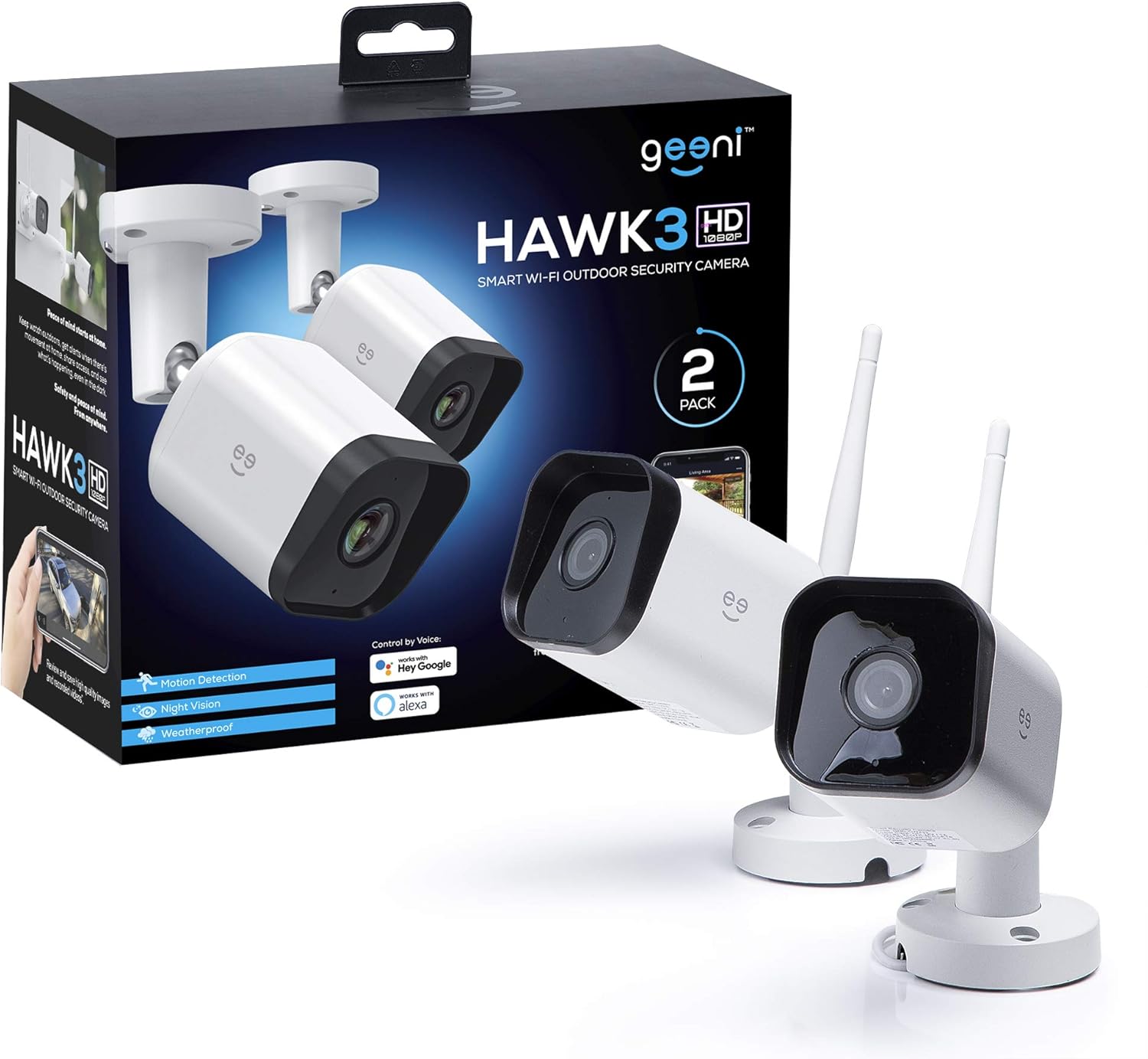 Geeni HD Hawk 3 1080p Outdoor Security Camera, IP66 Weatherproof WiFi Surveillance with Night Vision and Motion Detection