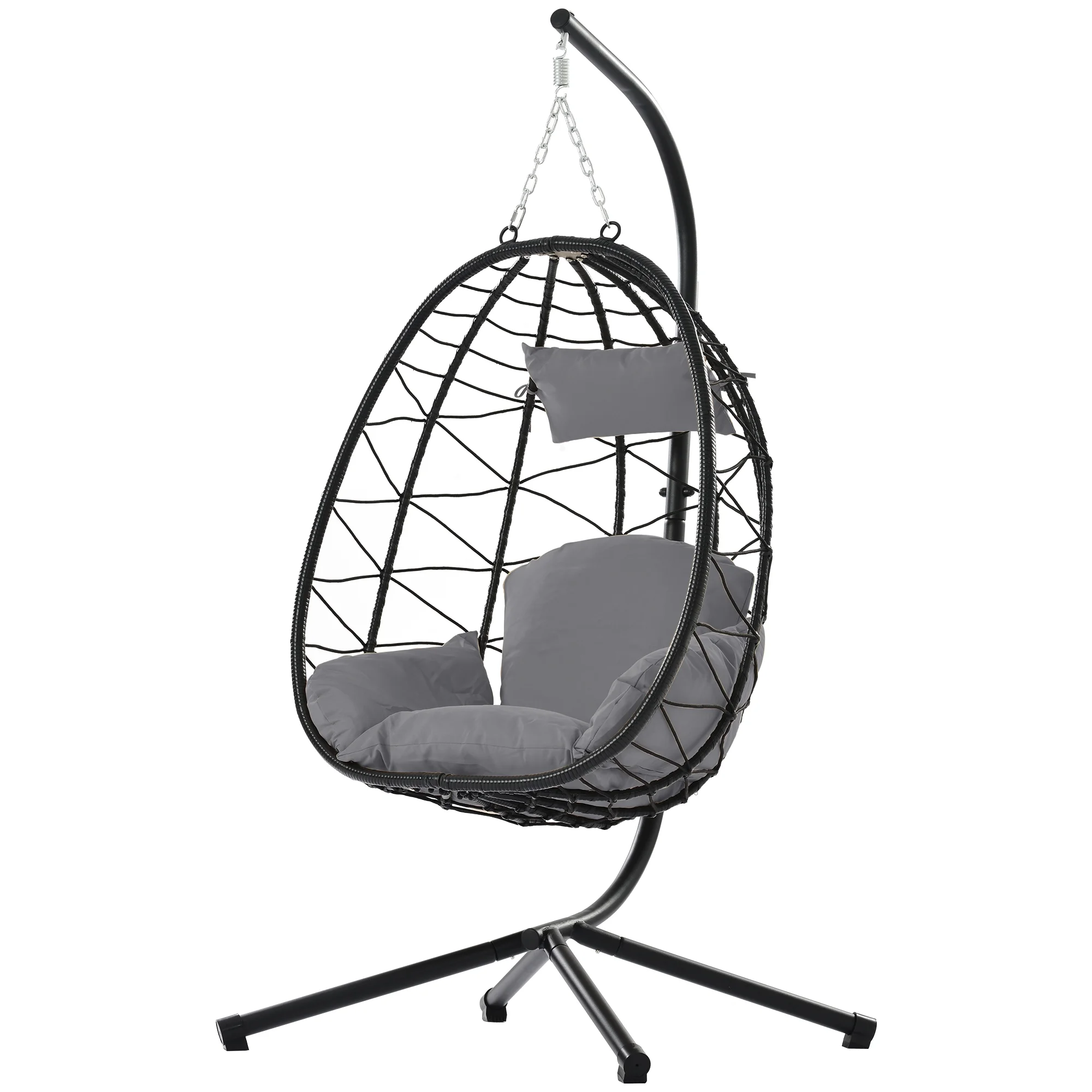 Egg Chair with Stand, Steel Frame Swing Chair Hanging Chair Max 350Lbs with Cushions & Pillow Bedroom, Outdoor, Porch, Garden, Deck, Gray