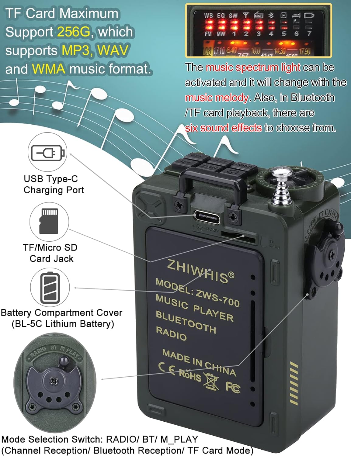 ZHIWHIS Bluetooth Speakers, Portable Radio with Sleep Timer, Weather AM FM Shortwave Radios with Best Sound, Retro Analog Tuner with Preset