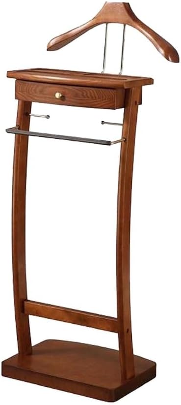 Solid Wood Suit Rack with Pants Bracket, Metal Valet Stand with Heavy Base, Wooden Clothes Valet with Tie Holder, for Living Room, Office