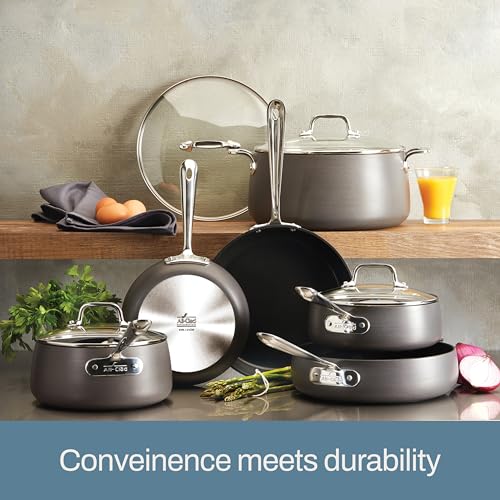 All-Clad HA1 Hard Anodized Nonstick Cookware Set 13 Piece Induction Oven Broiler Safe 500F, Lid Safe 350F Pots and Pans Black