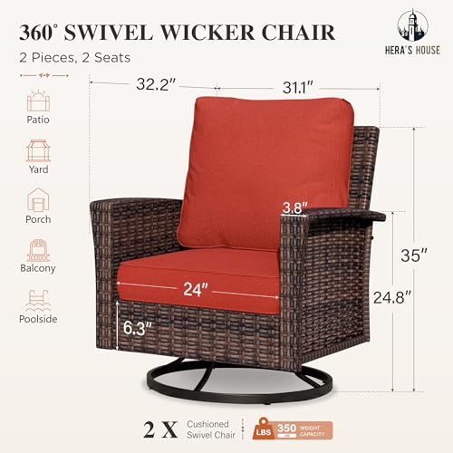 HERA'S HOUSE High Back Patio Furniture Set with Swivel Chairs, Outdoor Wicker Conversation Sets with 5.5" Comfy Cushions, 4 Piece Outside Sofa Sets