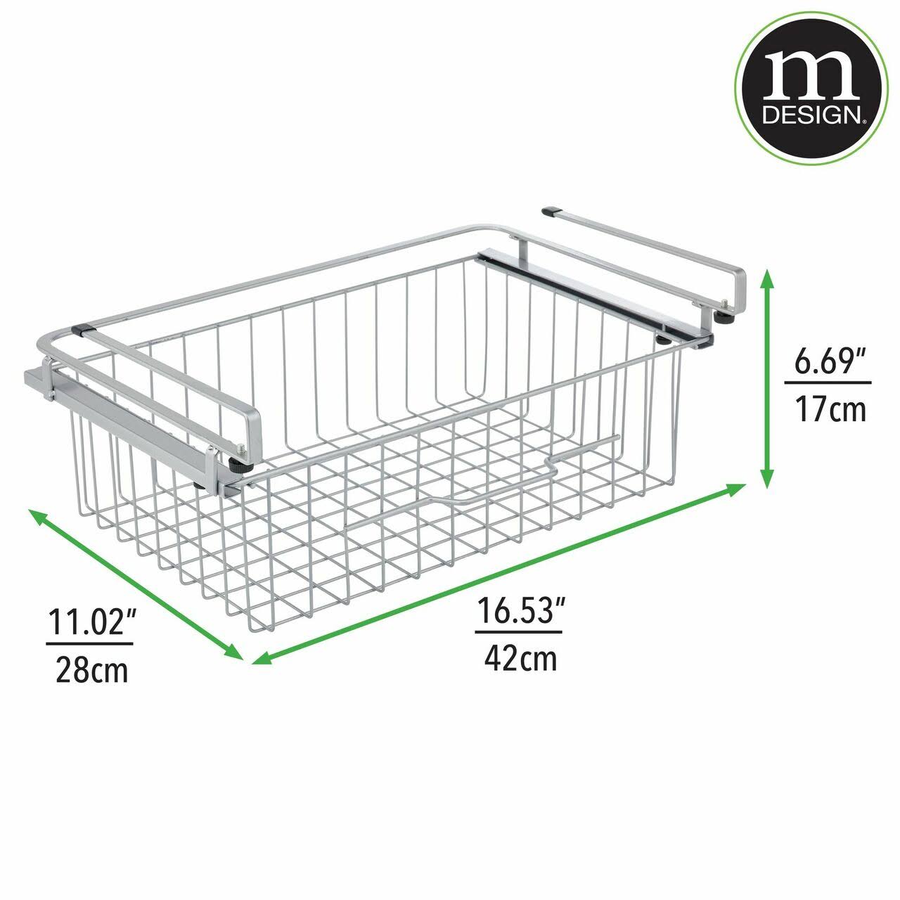 mDesign Large Metal Wire Hanging Pullout Drawer Basket - Sliding Under Shelf Storage Organizer - attaches to Shelving - Easy Ins