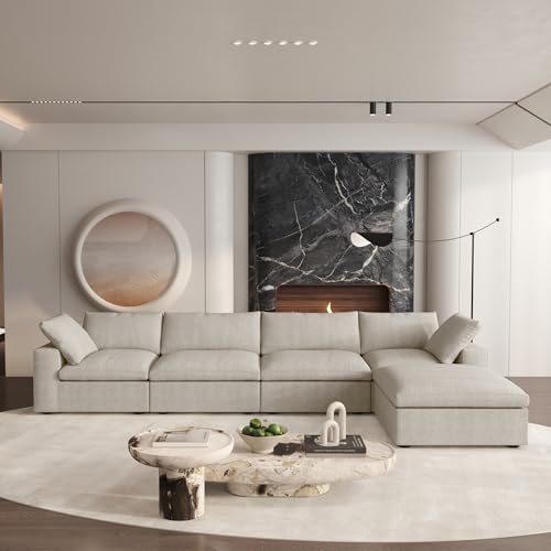 160.6" Cloud Couch Modular Sectional Sofa for Livingroom,Oversized Convertible Sofa with Storage Ottomans,6 Seat Wide Couches