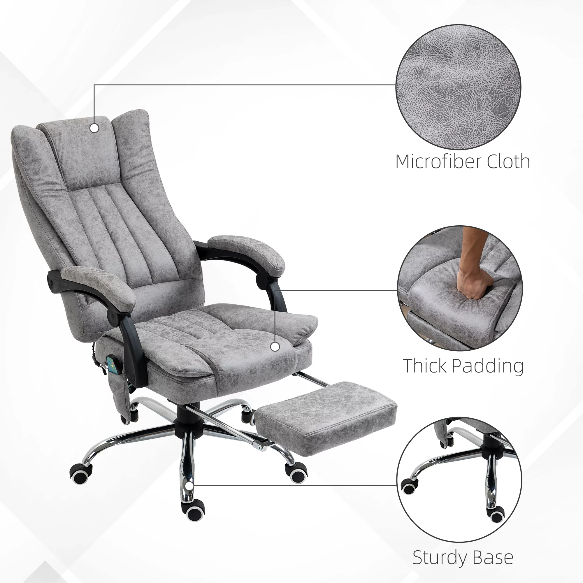 Vinsetto Microfiber Office Chair, High Back Computer Chair with 6 Point Massage, Heat, Adjustable Height and Retractable Footrest, Gray