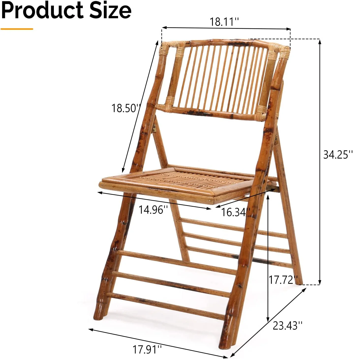 Bamboo Folding Chair, Foldable Dining Chair for Outdoor & Indoor, Patio, Porch, Wedding, Party, Event (4 Pack) …