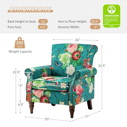 HULALA HOME Modern Wingback Accent Chair with Wood Legs & Removable Cushion, Comfy Upholstered Armchair with Nailhead Trim