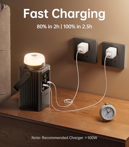 Camping Portable Power Station 198.4Wh, [4-Port Fast Charging] LiFePO4 Battery Power Bank Small Electric Generator with Detachable Light