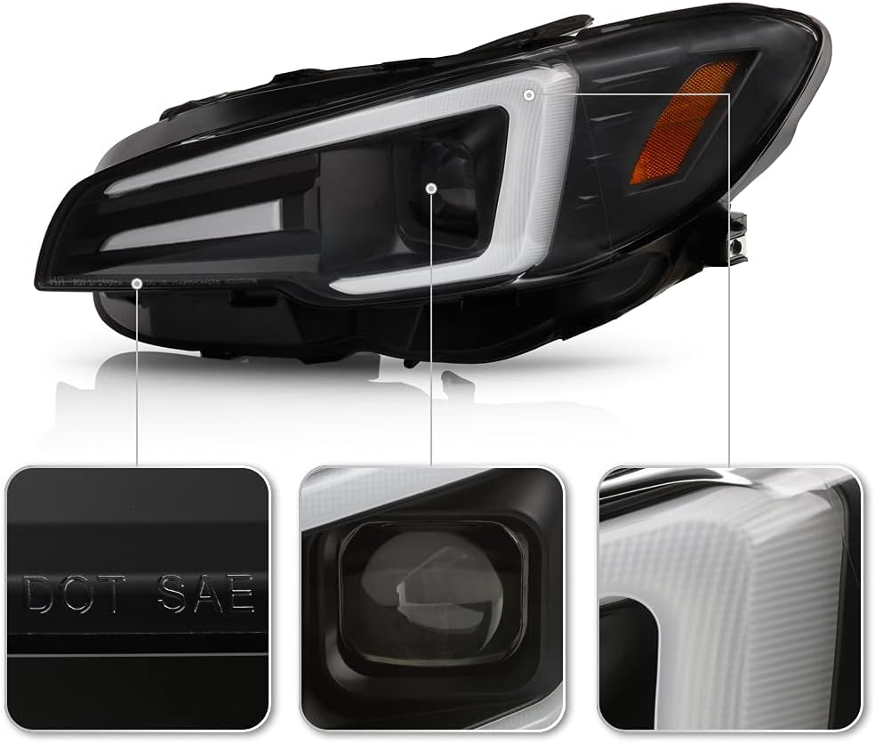 ACANII - For [Halogen Model] 2015-2020 Subaru WRX Black LED Switchback Sequential Tube Projector Headlights Headlamps