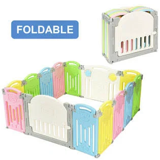 Costway 14 Panel Foldable Baby Playpen Kids Activity Center Safety Play Yard w/lock Door - 13x22 x 23x22 x 1.5x22