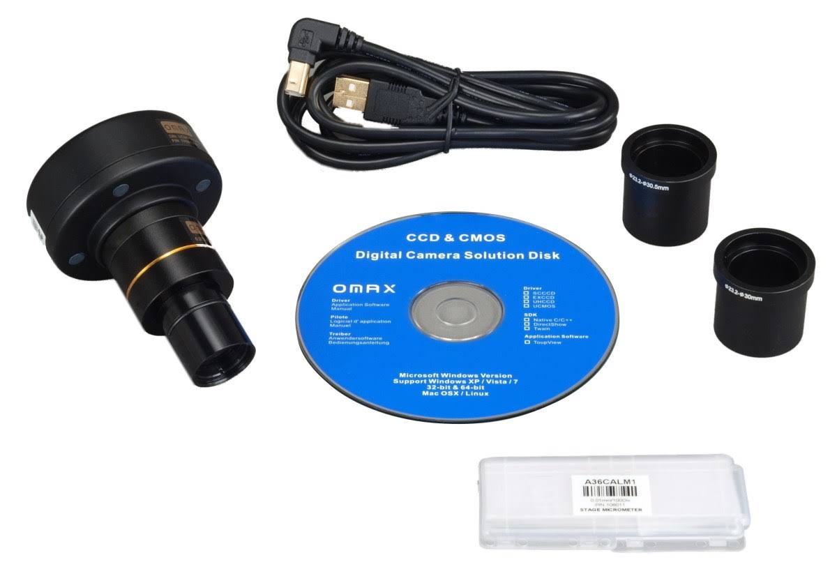 OMAX 5.0MP USB Digital Camera for Microscope with 0.01mm Calibration Slide (Windows/Mac/Linux) A3550U
