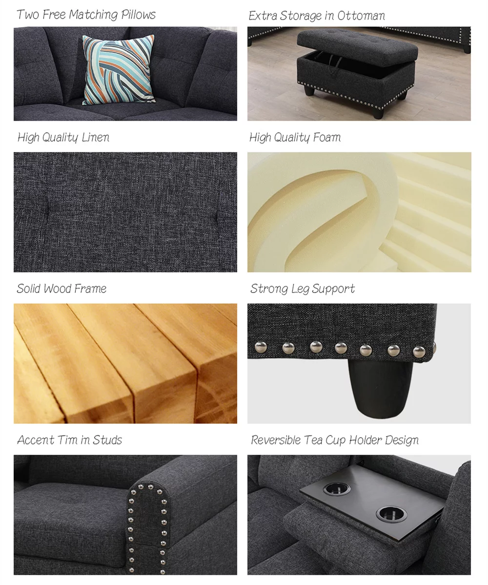 PonLiving Furniture Mulrey Sleeper Sectional with Storage Ottoman, Right & Left Hand Facing Mulrey Sleeper Sectional with Storage Ottoman