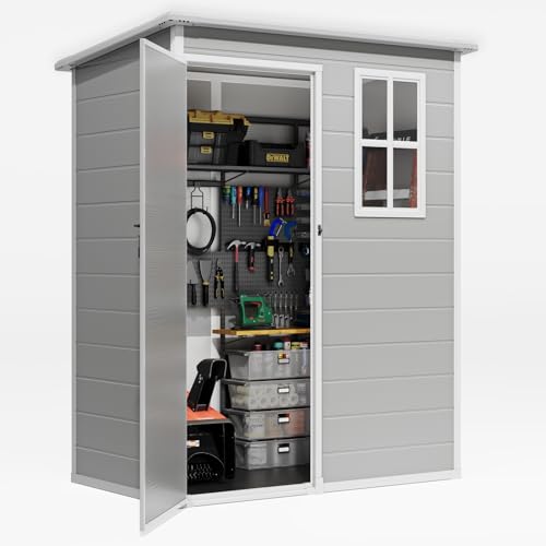 Gizoon 5x3 FT Resin Storage Shed Outdoor, Heavy-Duty Resin Shed with Floor for Patio, Lawn