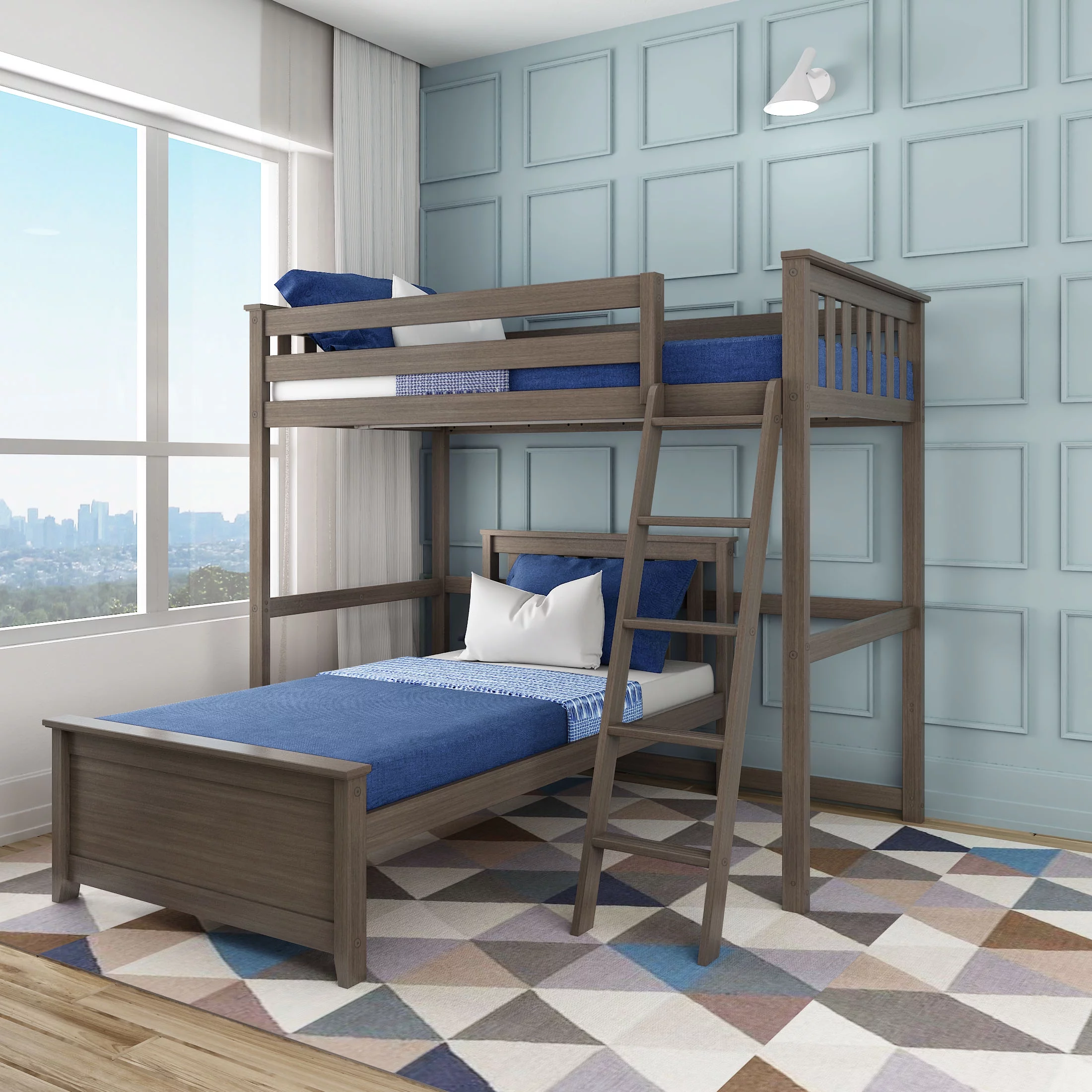 Max & Lily Wood L-Shaped Bunk Bed Twin over Twin for Kids, White