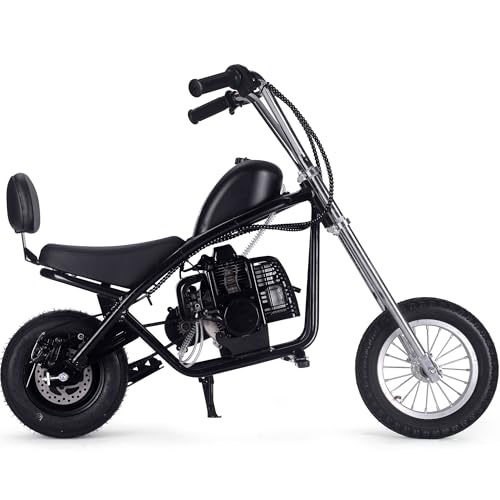MotoTec 49cc Gas Mini Chopper V2, Pull Start Engine, 23 Mile Range, 12 Inch Front Tire, Black
