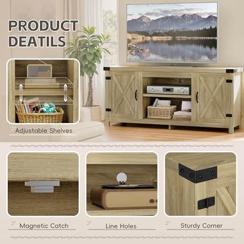 YESHOMY Modern Farmhouse TV Stand with Two Barn Doors and Storage Cabinets for Televisions up to 65+ Inch, Entertainment Center Console Table