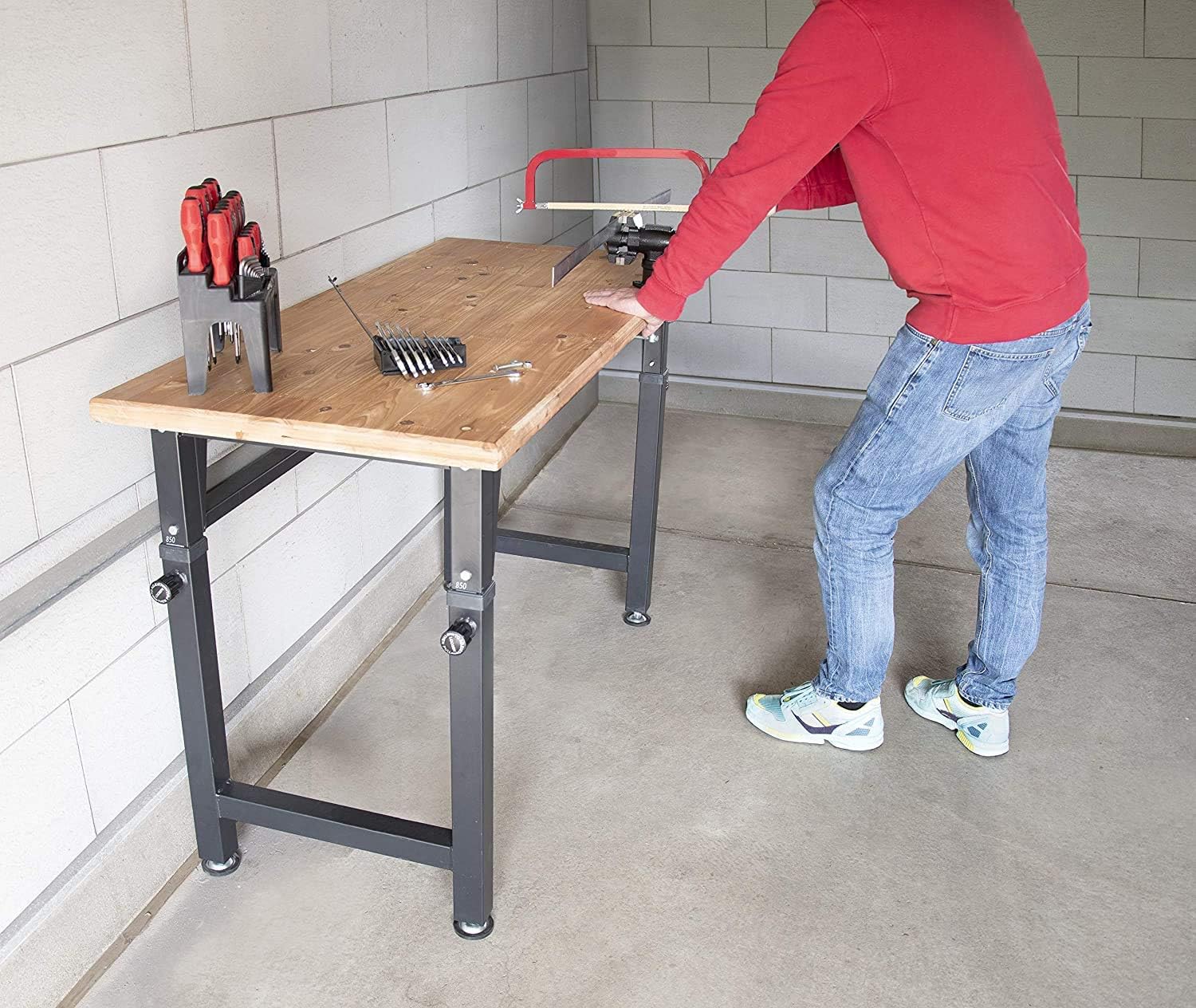 Allspace 48 Height-Adjustable Workbench, 2000 LBS Load Capacity Rubber Wood Top Work Table