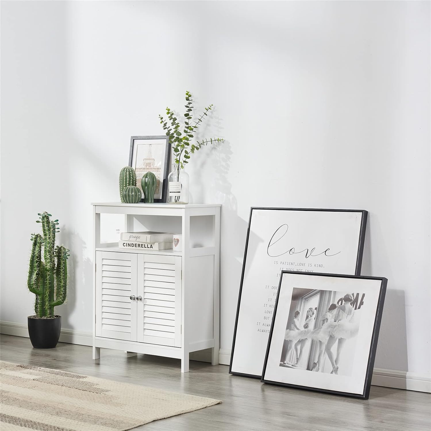 HoorLang Storage for Bathroom, Small Cabinets, Bathroom Table with Storage Cupboard Open Compartments, Easy Assembly White HLBC04W