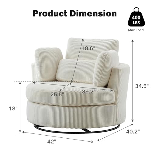 Chifee & Vingol 42.2" Oversized Swivel Accent Chair Round Barrel Chair,Chenille,Beige