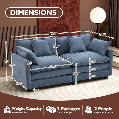 Ihanherry 111.4" U Shaped Modern Cloud Sofa Modular Sectional Couch with 2 Ottoman, 5-Seat Chenille Deep Seat Sofa with Pillow for Living Room