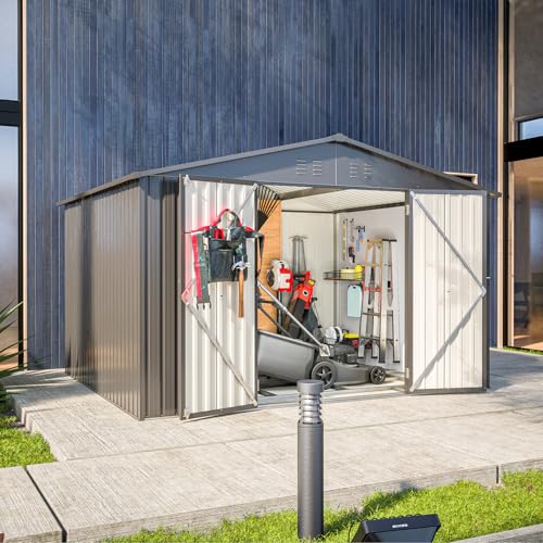 6x4 ft Small Outdoor Metal Storage Shed with Floor Frame & Lockable Door, Heightened Entry Garden Tool Shed for Backyard, Durable Galvanized Steel