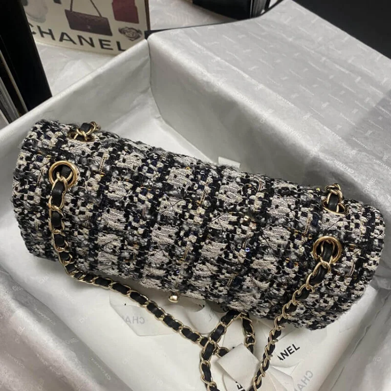 Chanel Class-Flap Bag In Black/Beige Glittered Tweed 1112