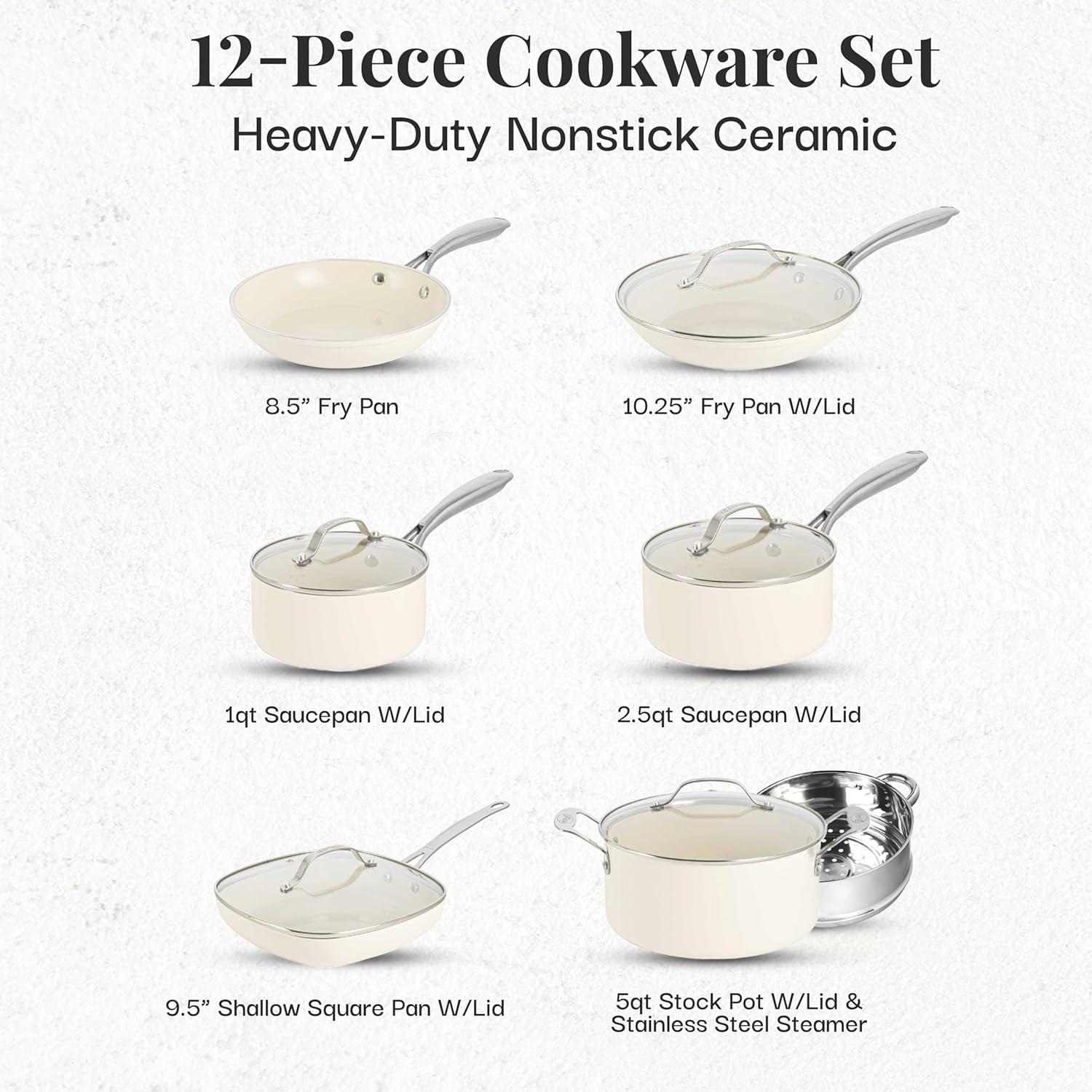 Gotham Steel 12 Pc Ceramic Pots and Pans Set Non Stick with Multipurpose Stock Pot Pasta Pot, Kitchen Cookware Sets, Non Stick Pots and Pan Set