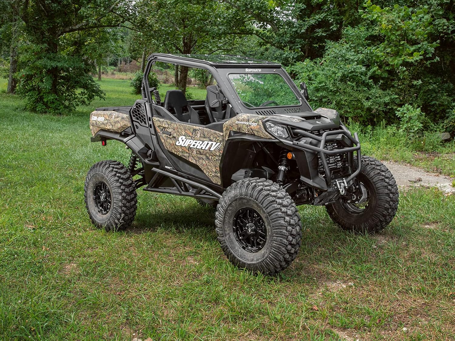 SuperATV Nerf Bars / Tree Kickers / Rock Sliders for 2021+ Can Am Commander 1000R DPS / 1000R XT / 1000R XTP | Black | Bolt-On | 1.75” Diameter Steel
