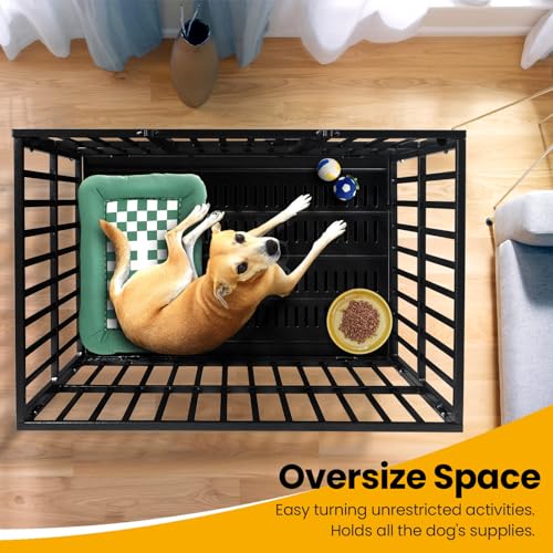 Oranland 48 inch Heavy Duty Indestructible Dog Crate,2025 New Upgraded Reinforced Baseplate for Large Dogs