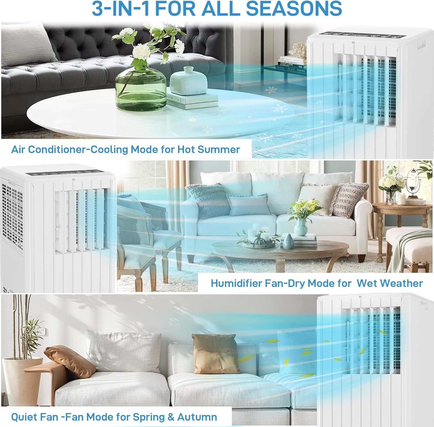 8,000BTU Portable Air Conditioners, 3-IN-1 Air Conditioner Floor Room AC Unit with Cool, Dehumidifier, Fan Mode