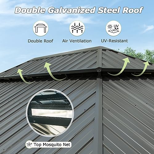Domi 10' x 10' Hardtop Gazebo Outdoor Metal Gazebo with Galvanized Steel Double Roof Canopy, Curtains and Netting for Patio, Backyard, Deck
