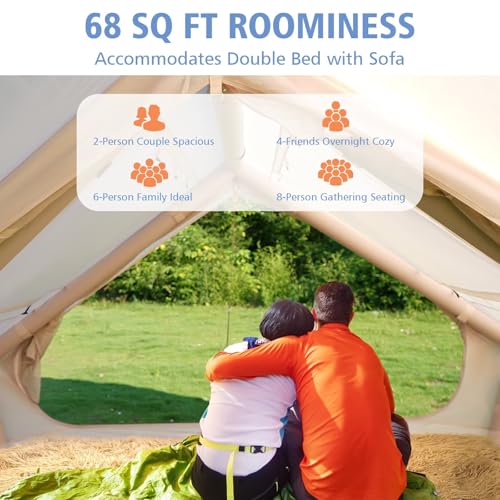 Inflatable Camping Tent with Pump, Upgraded Waterproof Windproof Glamping Blow Up Tent, Easy Setup 4 Season Air Cabin House with Mesh Windows & Door