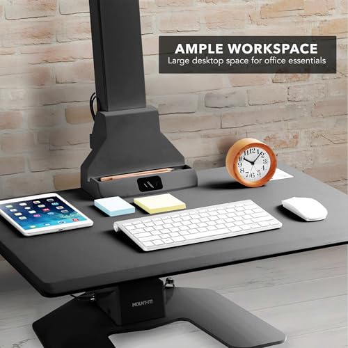 Mount-It! Electric Standing Desk Converter - Motorized Sit-Stand Desk Riser with Monitor Mount