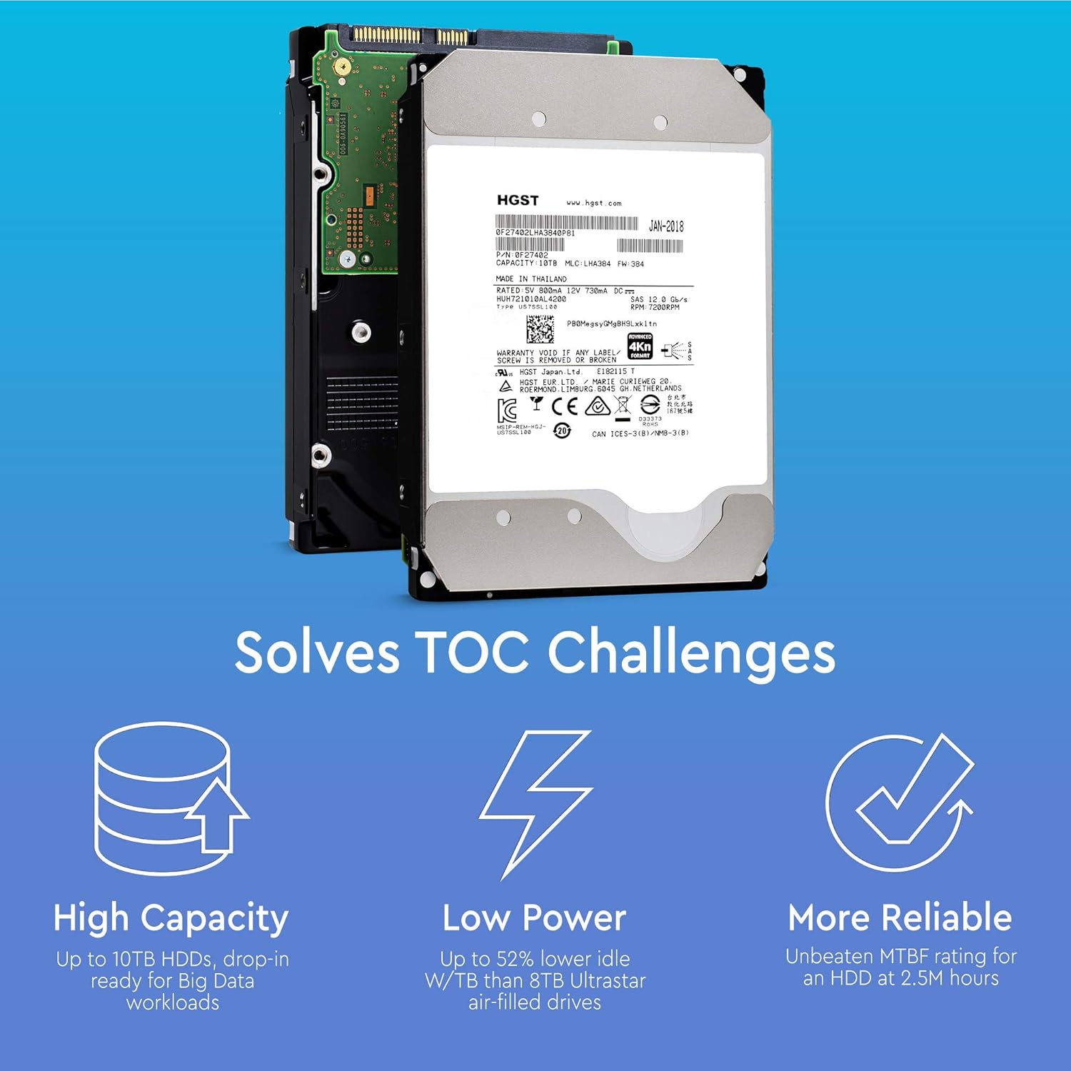 HGST Ultrastar He10 10TB 7200 RPM 4Kn SAS 12Gb/s 256MB Cache 3.5-Inch ISE Enterprise Hard Drive - HUH721010AL4200 (0F27402)