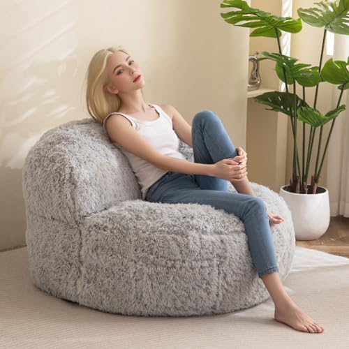 BYBYME Giant Bean Bag Chair, Faux Fur Bean Bag Couch with Filler Large Living Room Bean Bag Chairs for Adults