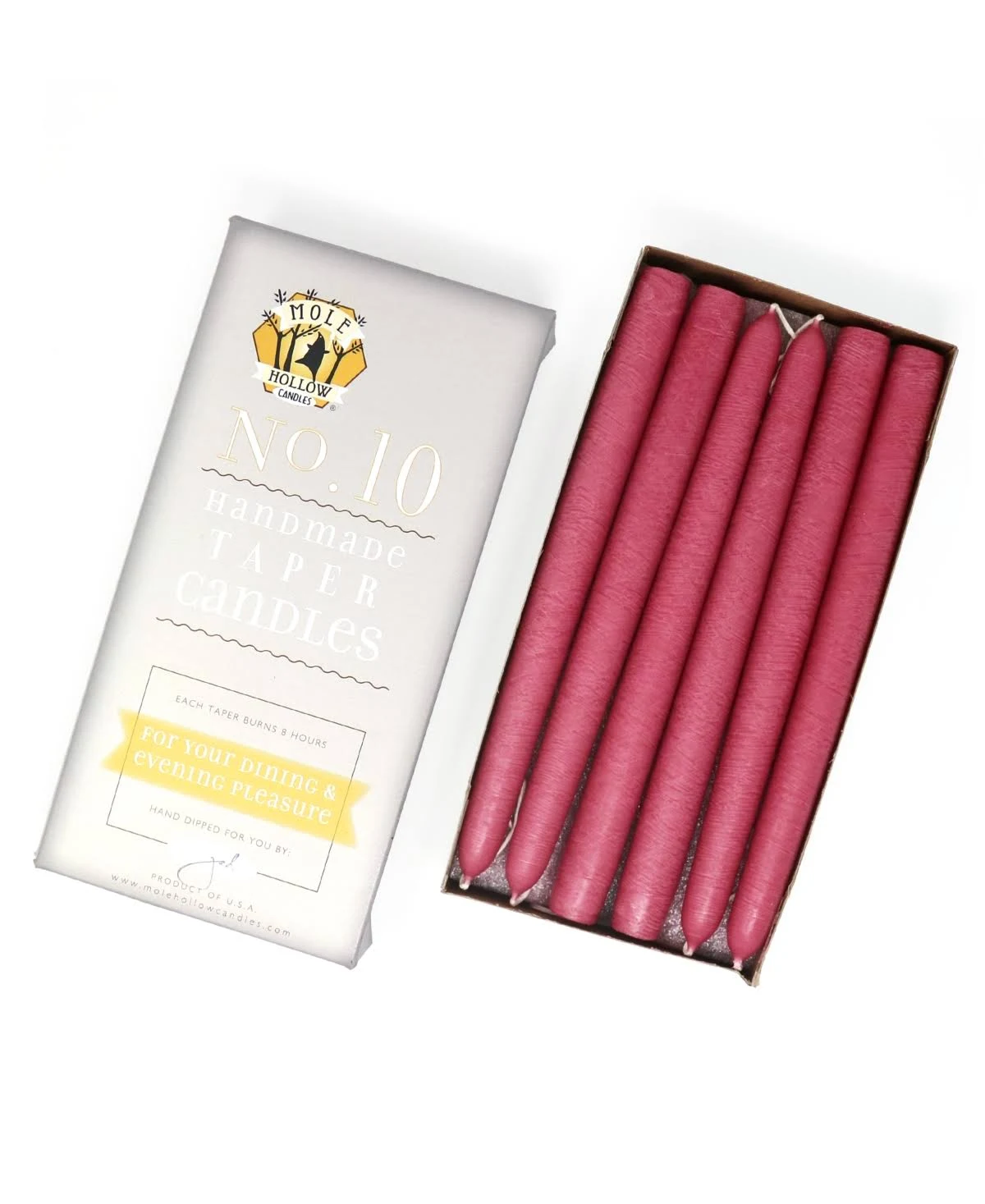 Mole Hollow Candles 10x22 Taper Candles - Set of 12 - Paprika