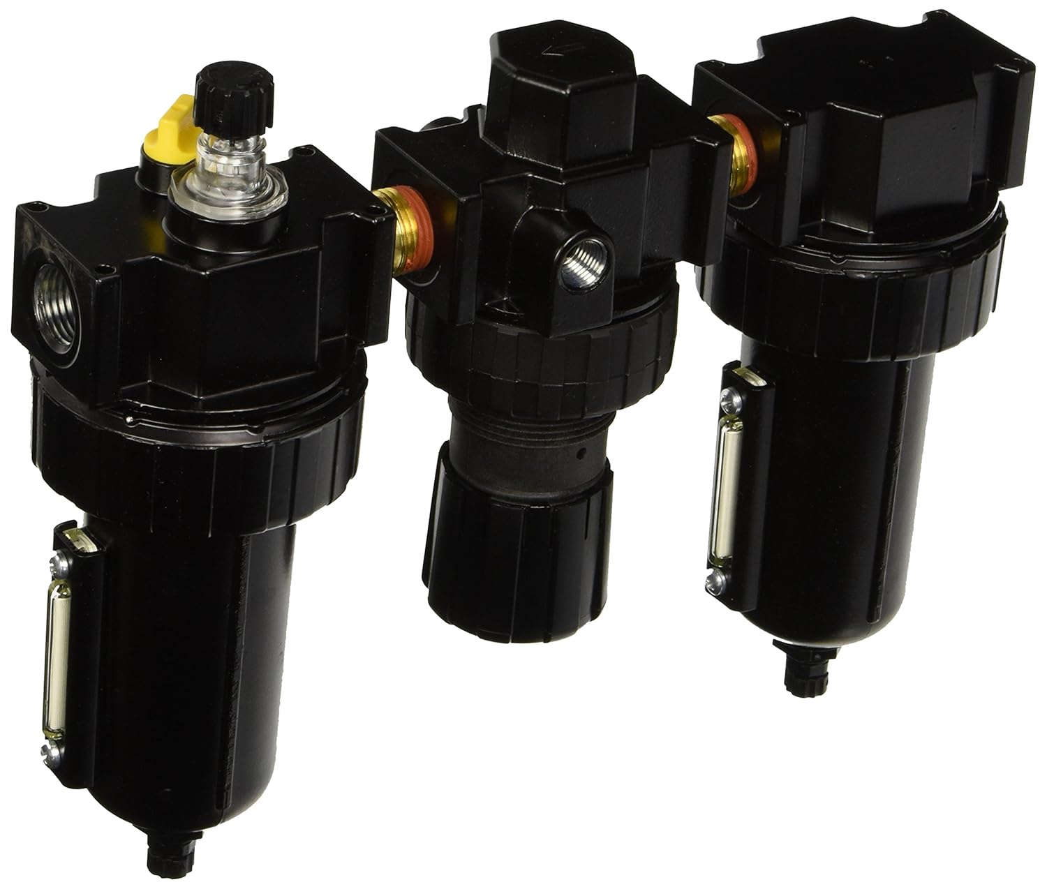 Parker 17A34B18A4BD Close Nippled Three Piece Filter/Regulator/Lubricator, 1/2" NPT, Metal Bowl with Sight Gauge, Twist Drain, 5 micron, 90 scfm