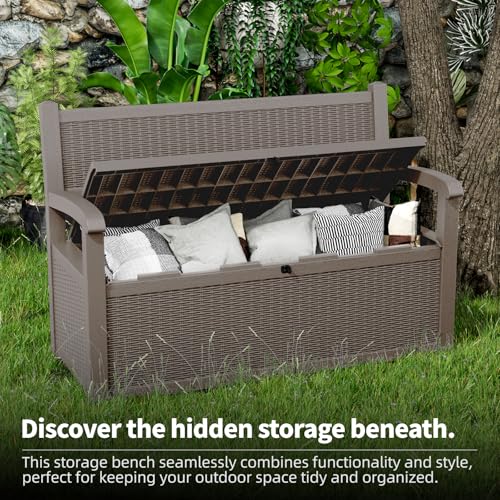 80 Gallon Storage Bench Deck Box Waterproof Lockable,Outdoor Storage Furniture for Patio,Garden and Porch,Tools and Cushions（Black）