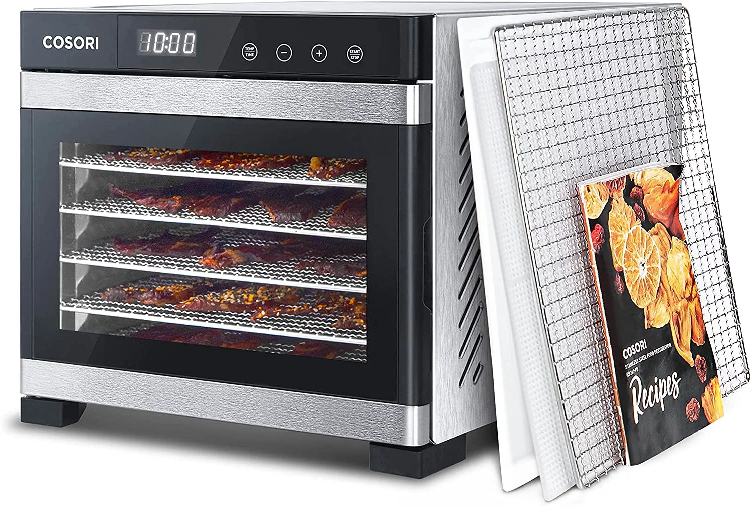 QCAI Food Dehydrator Machine(50 Recipes), 6 Stainless Steel Trays with Digital Timer and Temperature Control& Food Dehydrator Mesh Screen for Jerky