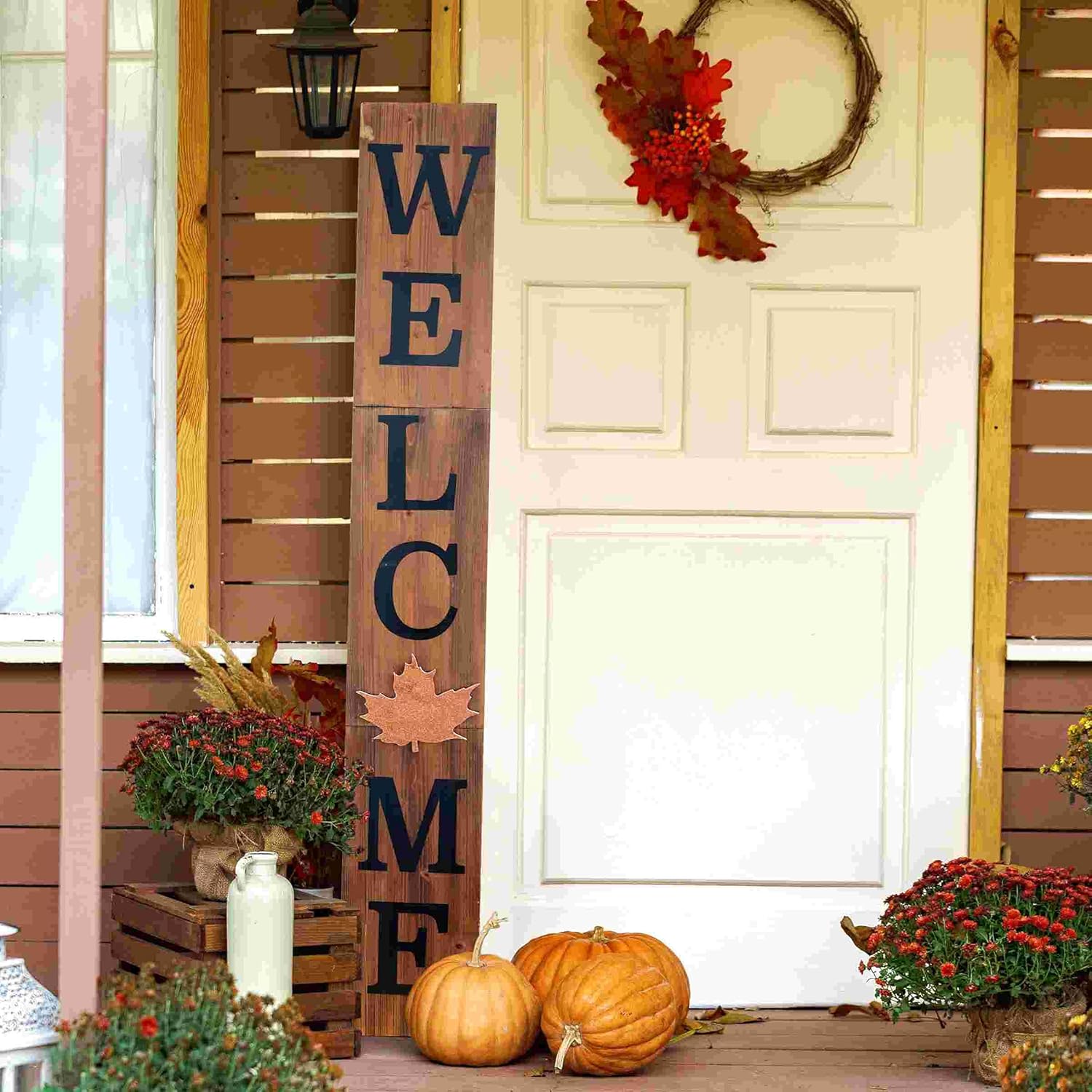 Outdoor Welcome Sign for Front Porch Decor, Interchangeable Seasonal Icons Vertical Welcome Sign, Modern Farmhouse Decor for The Home
