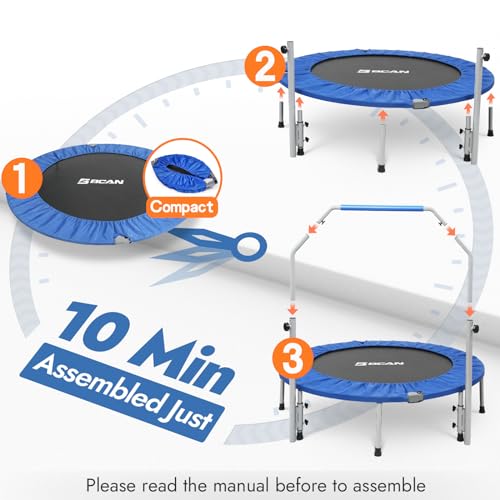 BCAN 40/48" Foldable Mini Trampoline Max Load 330lbs/440lbs, Fitness Rebounder with Adjustable Foam Handle