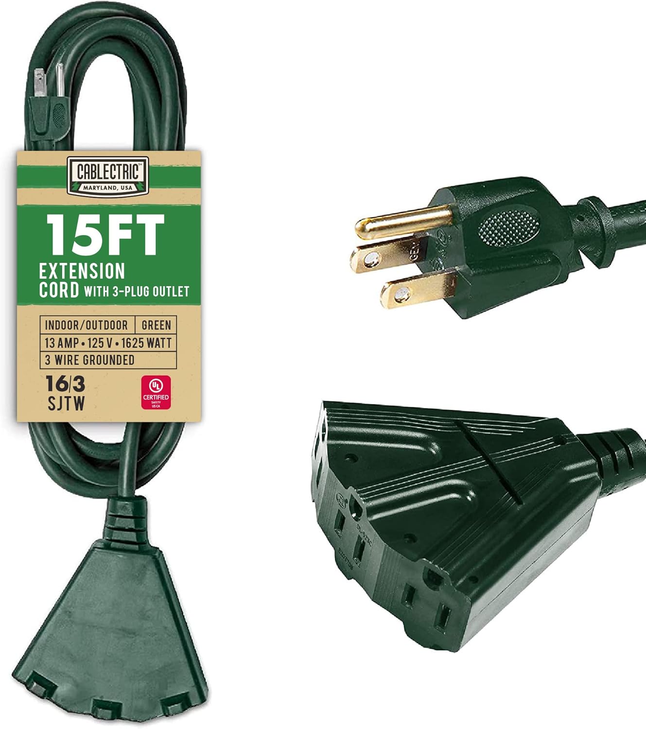 Cablectric 50 Ft Outdoor Extension Cord with 3 Power Outlets