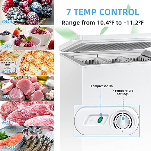 COSTWAY Chest Freezer, Quiet Small Deep Freezer with Top Open Door & Removable Basket, Compact Freezer with Two Rolling Casters for Apartments, Bars